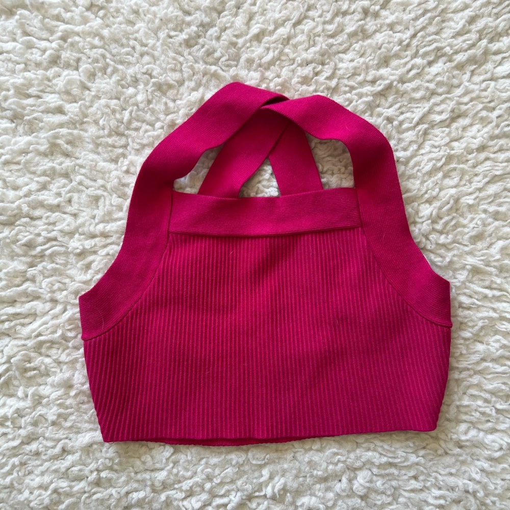 House of Harlow Pink Ribbed Crop Top